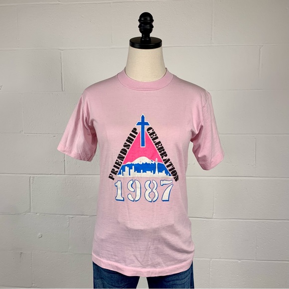 Vintage 1987 Pink Seattle Christian Youth T-Shirt Single Stitch Screen Star S - Picture 4 of 14